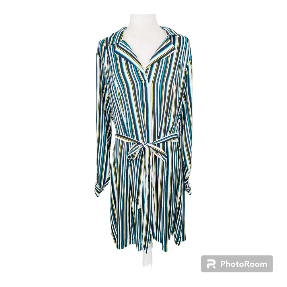 Torrid Black and Green Striped Wrap Belted Long Sleeve Mini Dress Size…